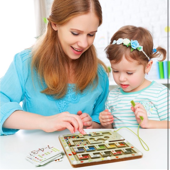 Wooden Number🔢Puzzle🧩Board w Beads🧮Counting Matching Game - Picture 7 of 9